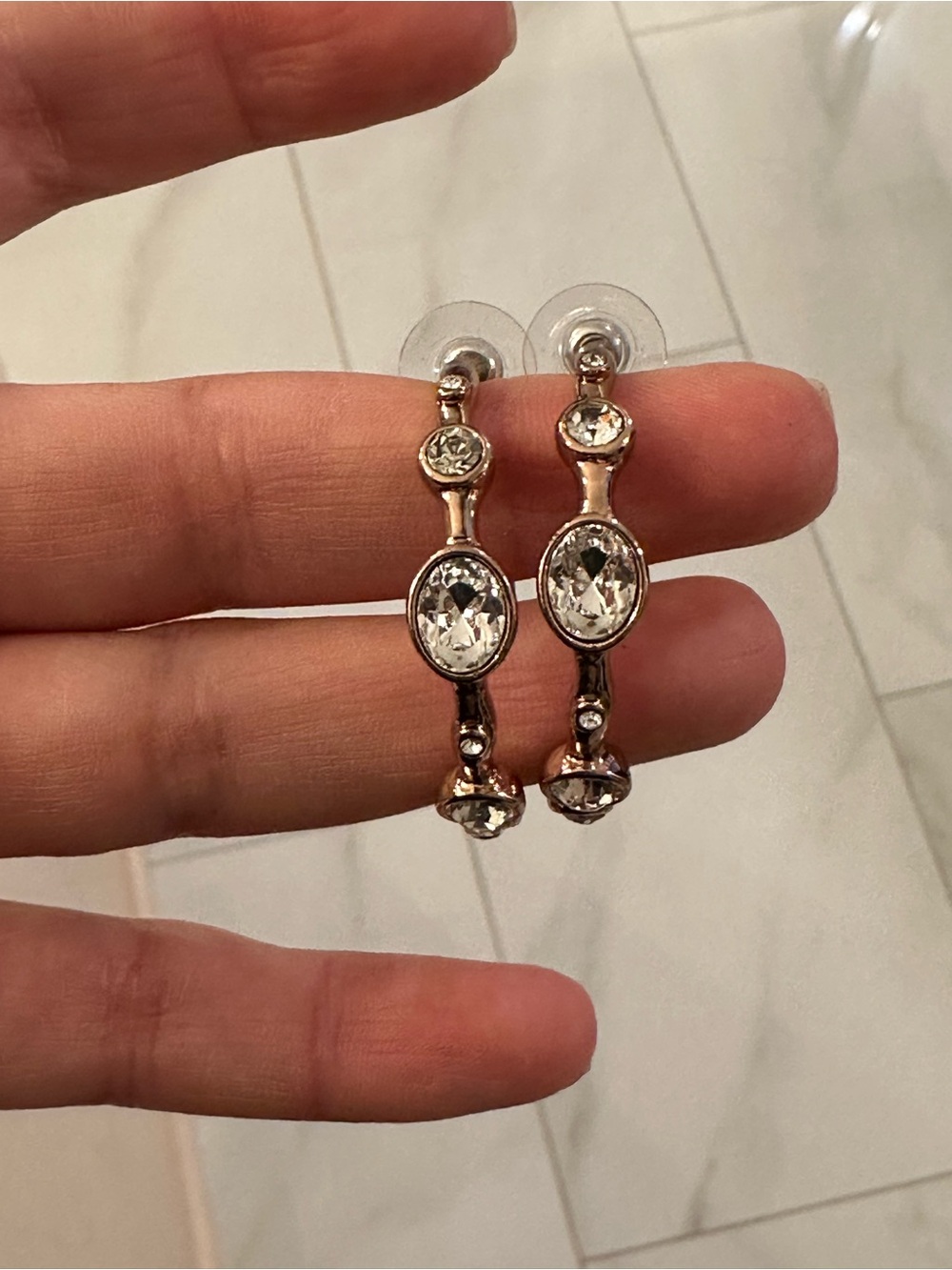 Crystal Accent Rose Gold Hoop Earrings - Matching Bangles Women Jewelry